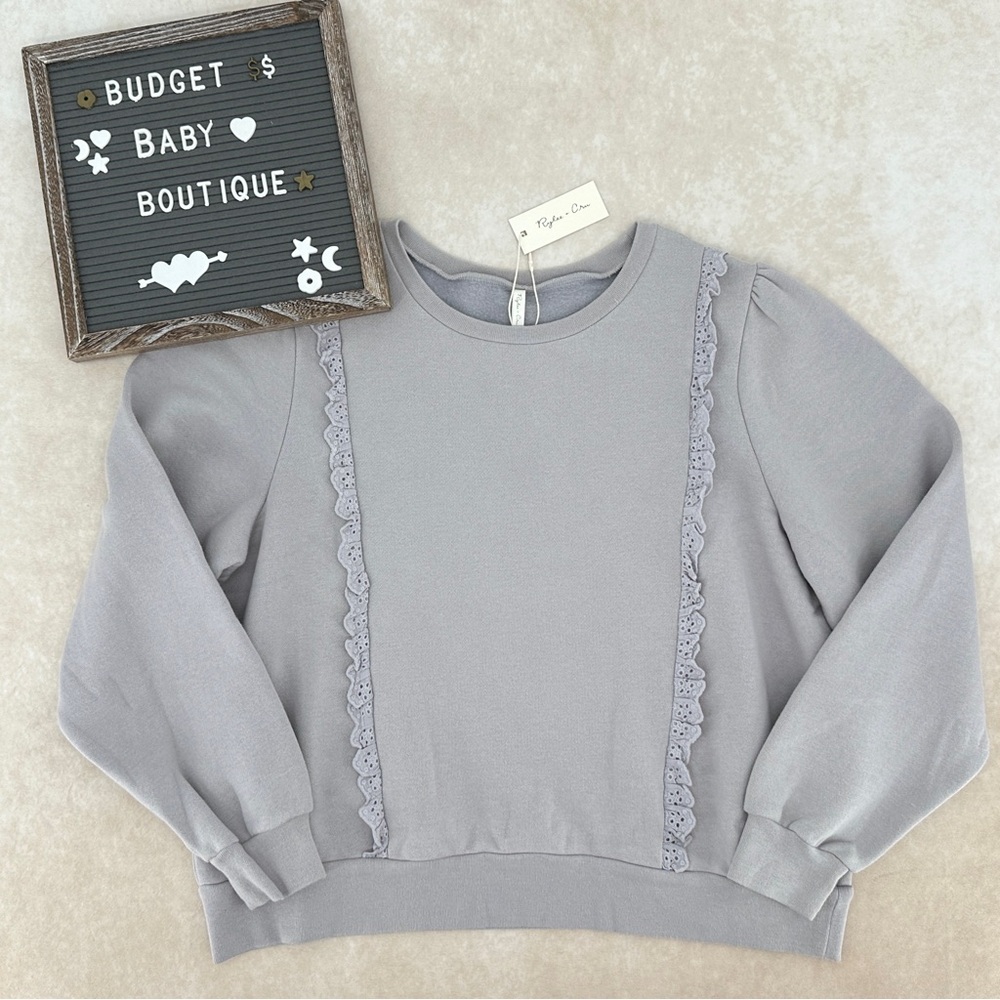 New Rylee + Cru Scarlette Pullover Periwinkle Sweater with Lace Detail
